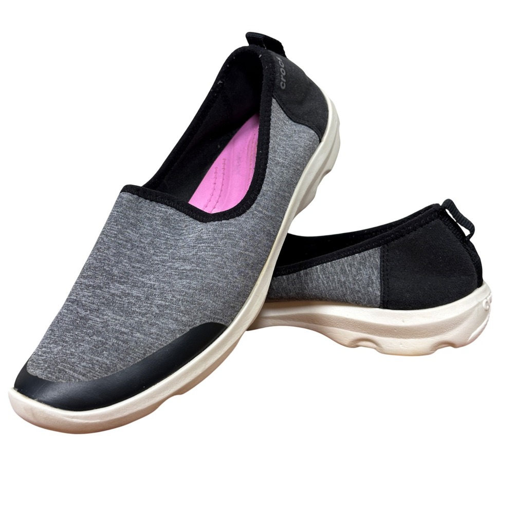 Crocs Busy Day Heather Skimmer Slip-On Sneakers Grey Black 204727 Women's 8
